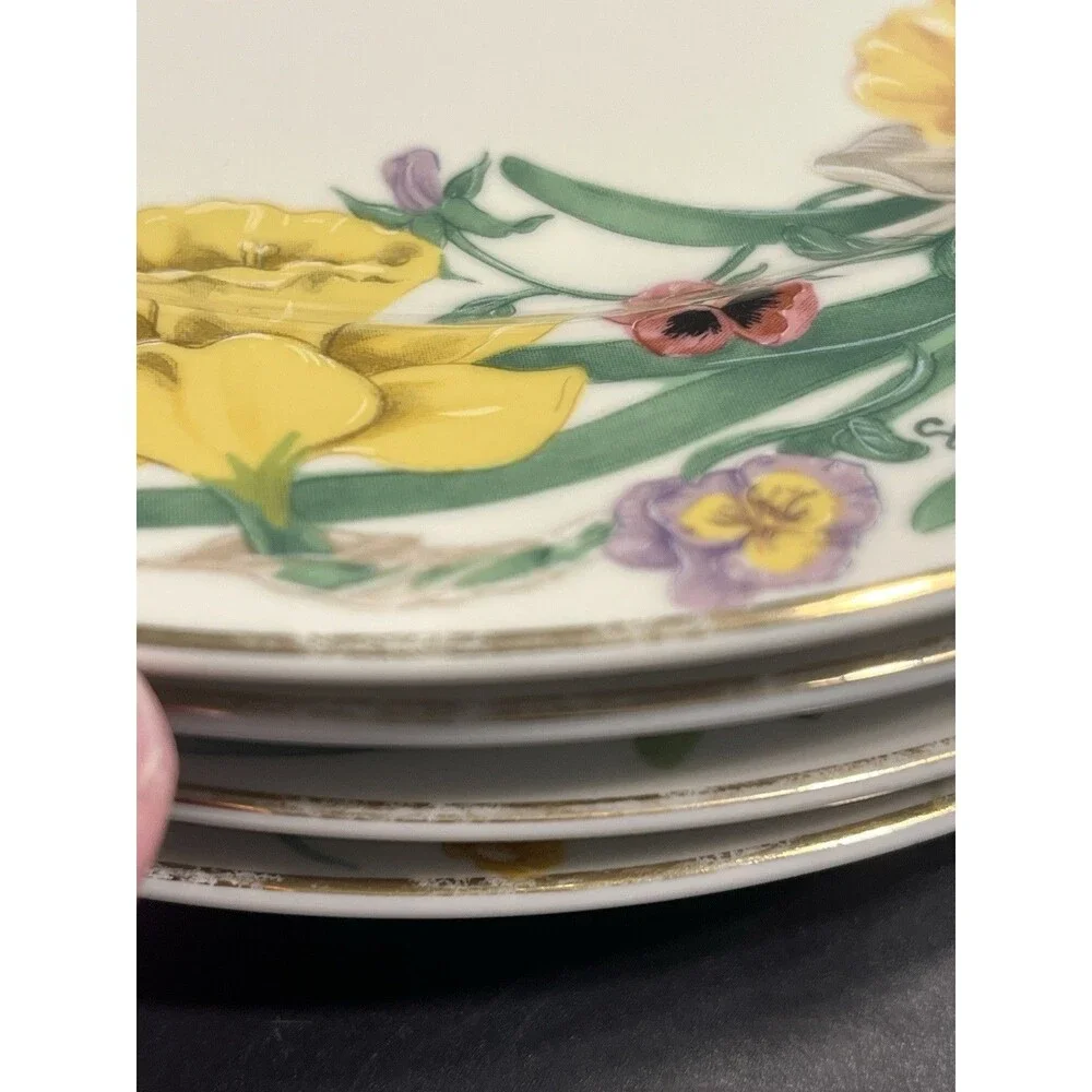 4pc LENOX The Flower Blossom Collection Dessert Plates Daffodil Rose Lily Iris
